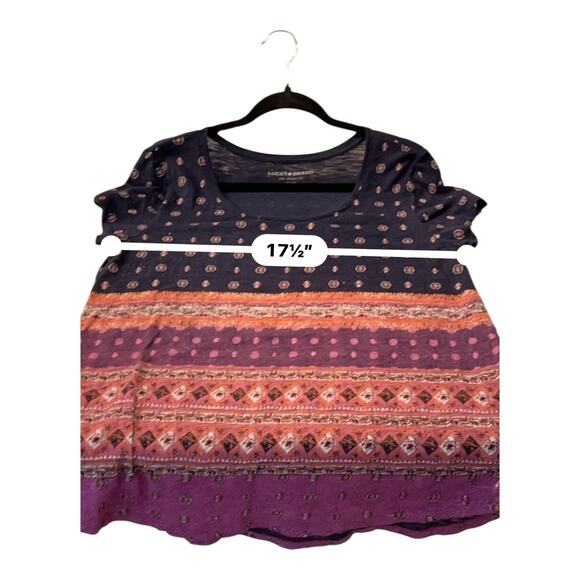 Lucky Brand Boho Print Scoop Neck Short Sleeve Top Size Medium - Picture 4 of 8